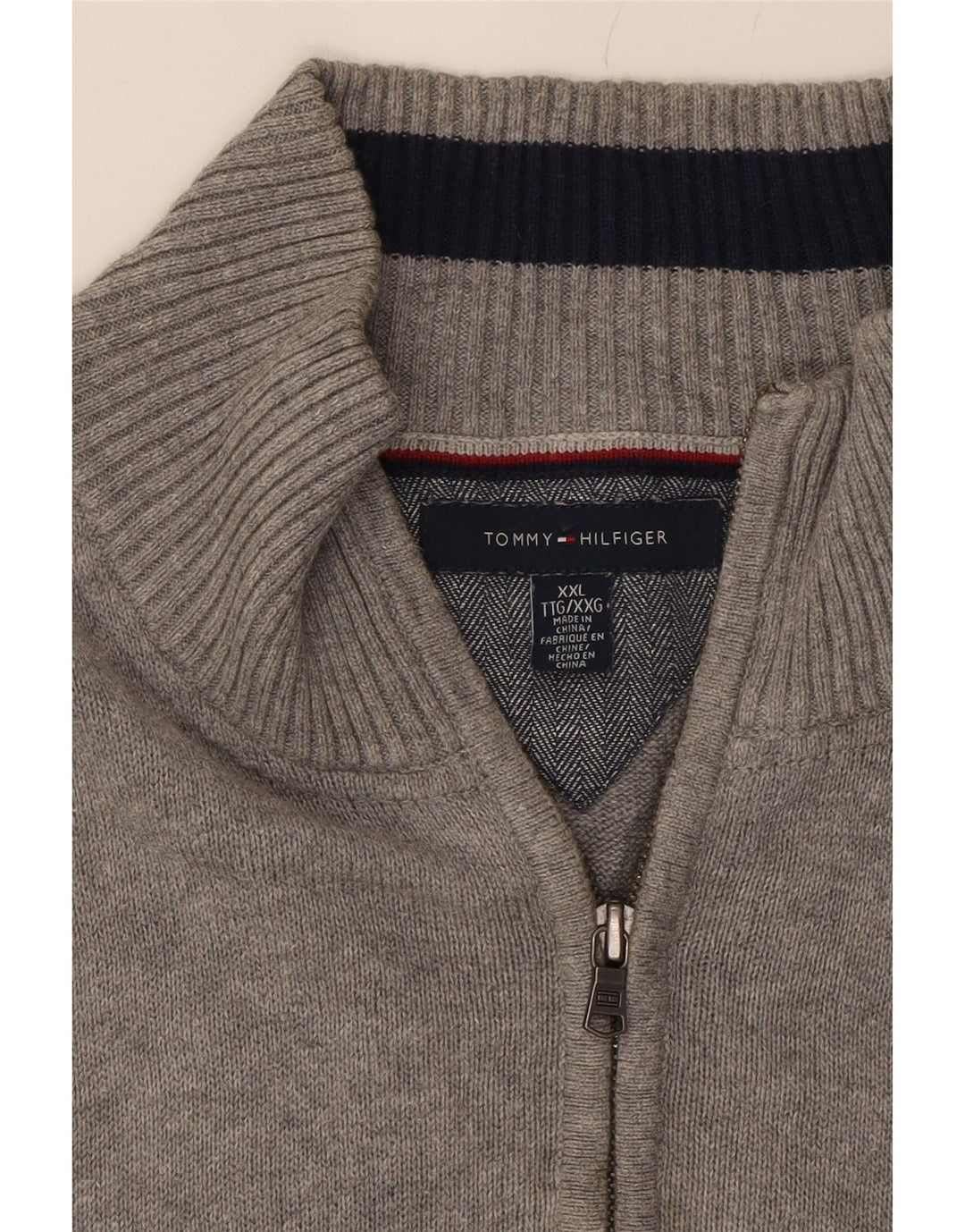 TOMMY HILFIGER Mens Zip Neck Jumper Sweater 2XL Grey Cotton Vintage Tommy Hilfiger and Second-Hand Tommy Hilfiger from Messina Hembry 