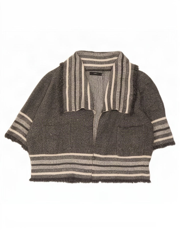 Zara dame cardigan sweater med 3/4 ærmer i overstørrelse UK 14 mellem grå stribet