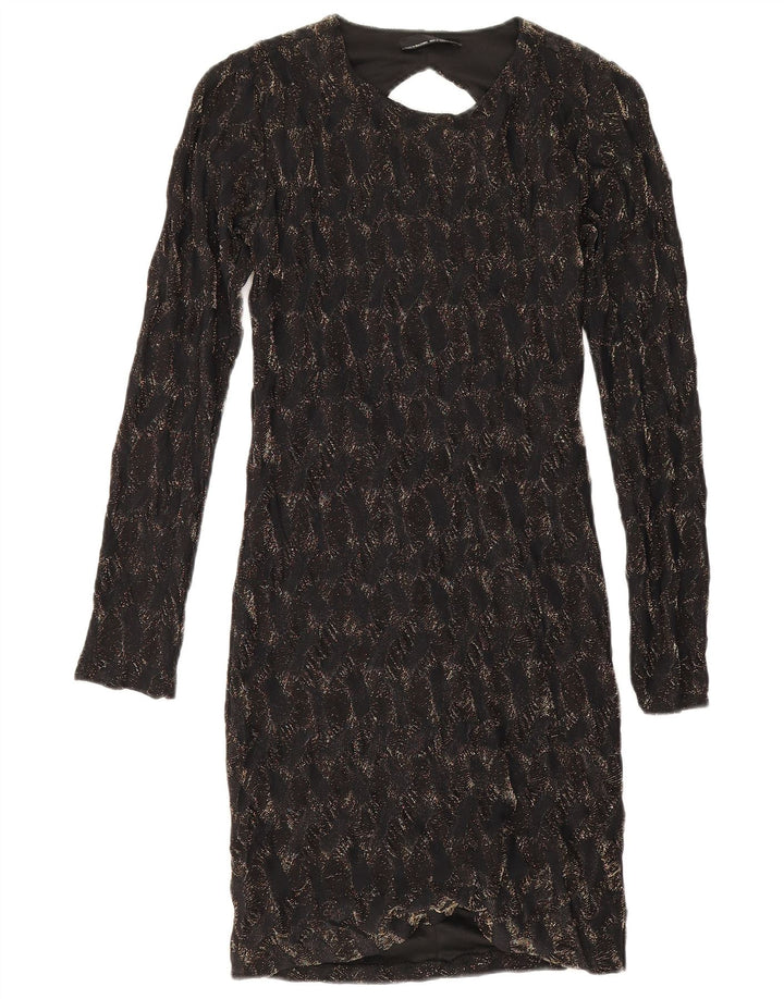 Zara Dame Langærmet Skede Kjole UK 8 Small Black Flecked Polyester