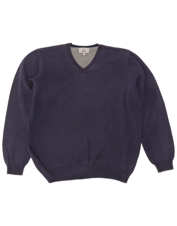 Marks & Spencer Herre Regular Fit V-hals sweater Stor marineblå