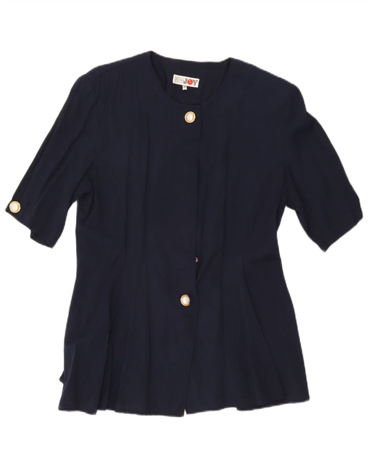 MISS JOY Womens Short Sleeve Shirt Blouse EU 38 Medium Navy Blue Viscose