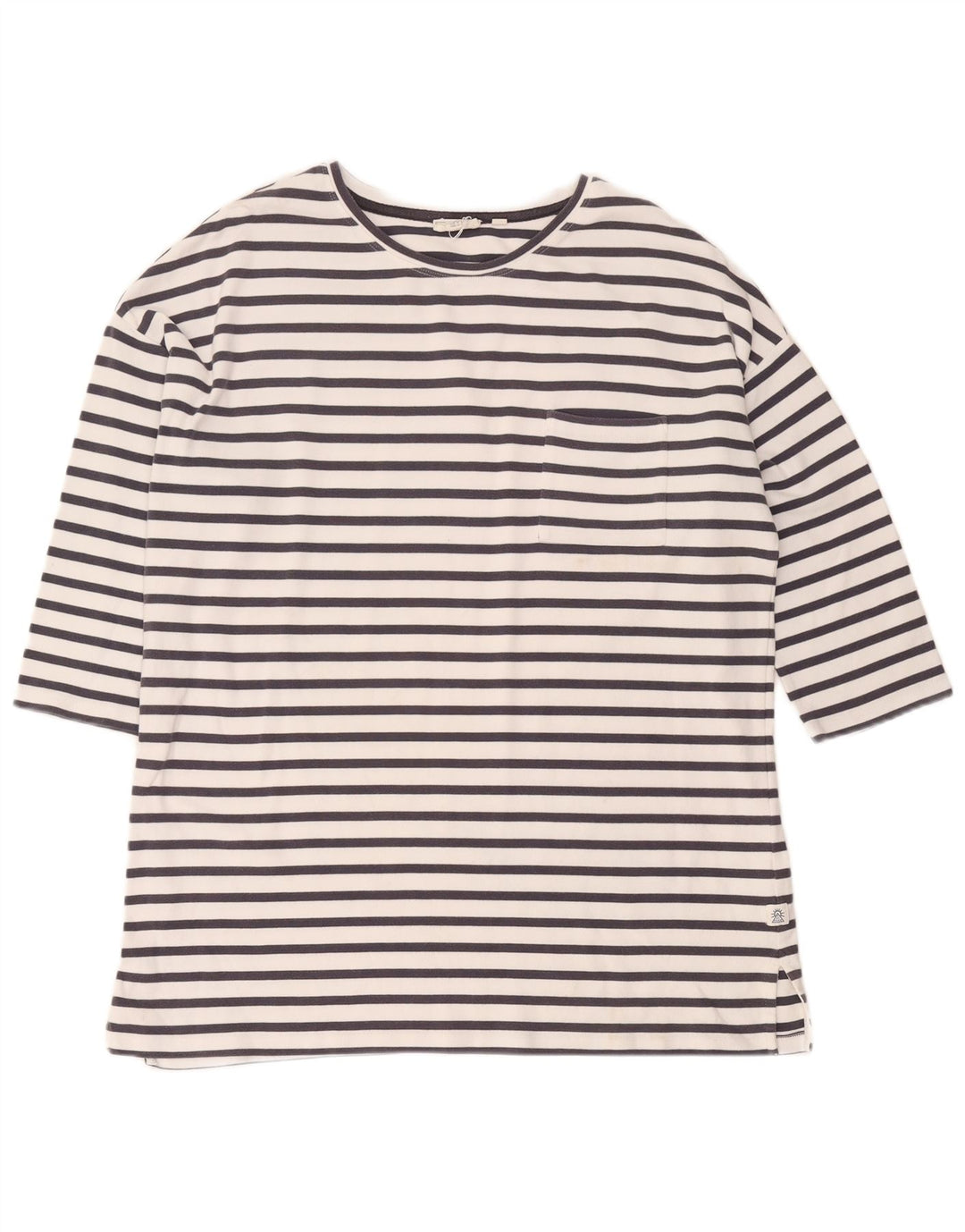 Fat Face Dame Oversized Top 3/4 ærmer UK 16 Stor hvid stribet bomuld