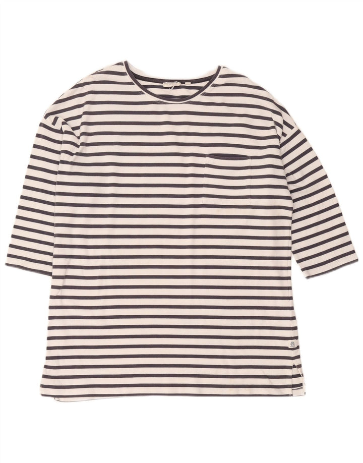 Fat Face Dame Oversized Top 3/4 ærmer UK 16 Stor hvid stribet bomuld