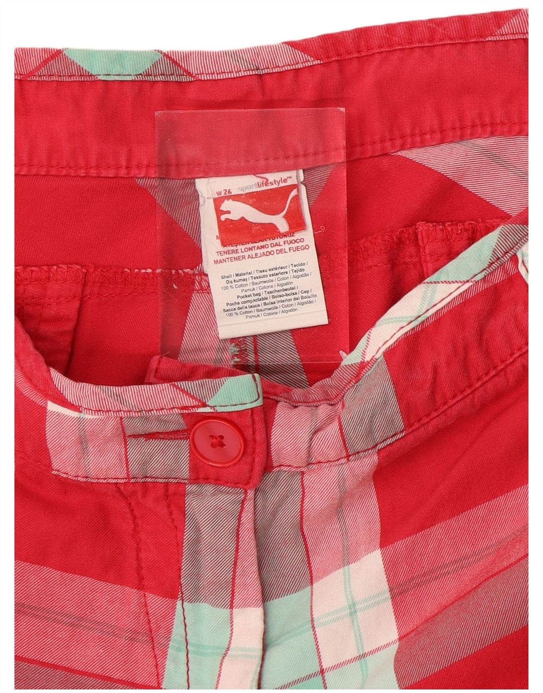 PUMA Womens Chino Shorts W26 Small Red Check Cotton