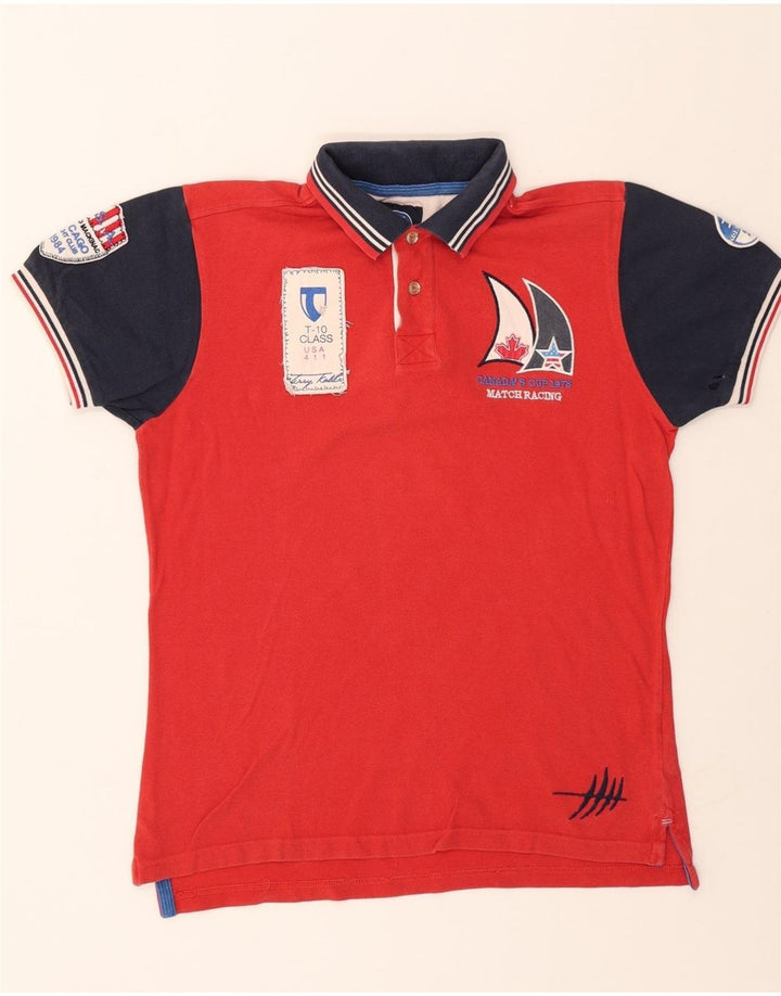 NORTH SAILS Mens Graphic Polo Shirt Medium Red Colourblock Cotton Vintage North Sails and Second-Hand North Sails from Messina Hembry 