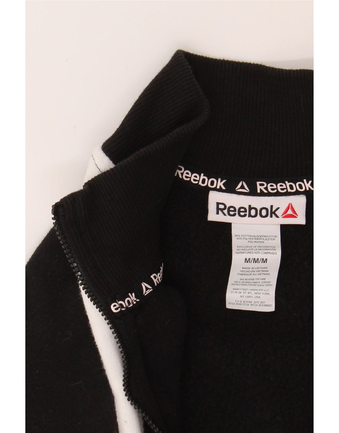 REEBOK Womens Zip Neck Sweatshirt Jumper UK 14 Medium Black Colourblock Vintage Reebok and Second-Hand Reebok from Messina Hembry 