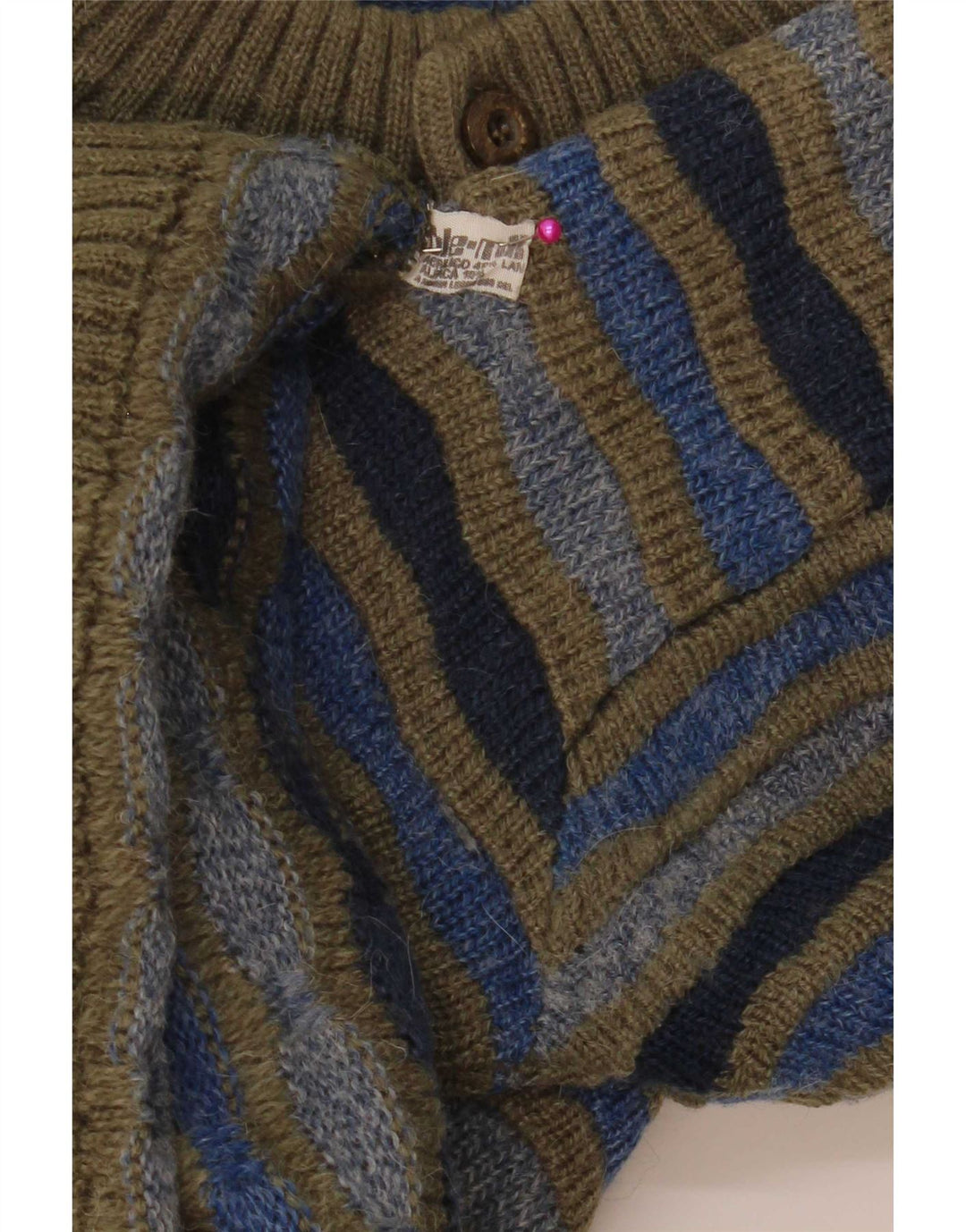 Vintage Herre Button Neck Jumper Sweater IT 48 Medium Flerfarvet Stribet