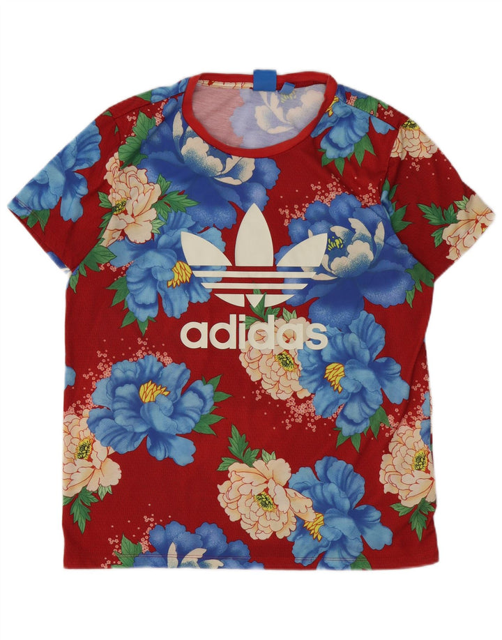 ADIDAS grafisk T-shirt top til kvinder DK 14 Stor rød blomstret polyester