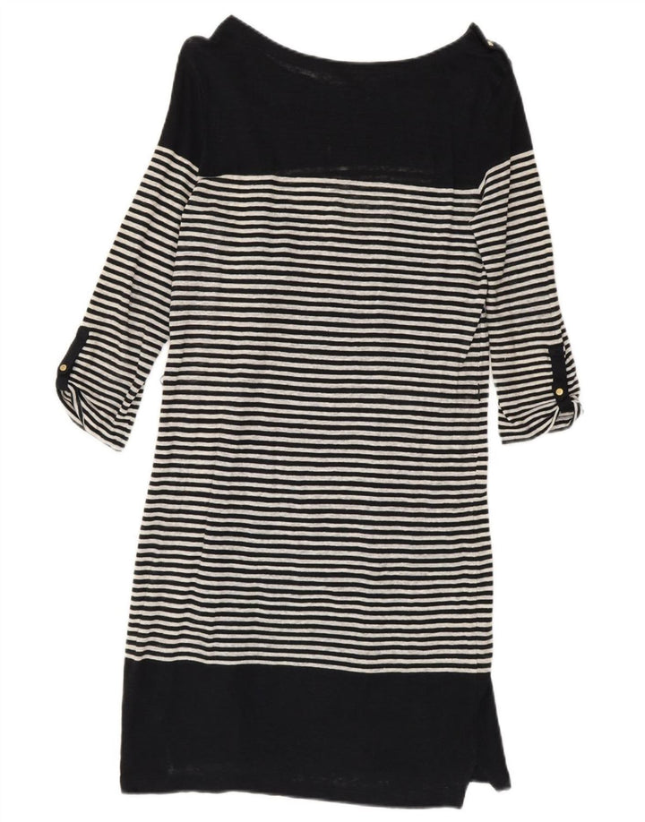 Massimo Dutti Dame 3/4 Ærmet Skift Kjole UK 10 Lille Sort Stribet
