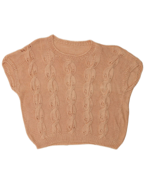 Vintage Kvinders Kortærmet Boat Neck Jumper Sweater UK 16 Large Pink
