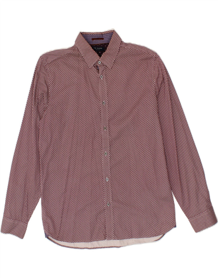 TED BAKER Mens Abstract Pattern Shirt Size 4 Large Burgundy Cotton Vintage Ted Baker and Second-Hand Ted Baker from Messina Hembry 