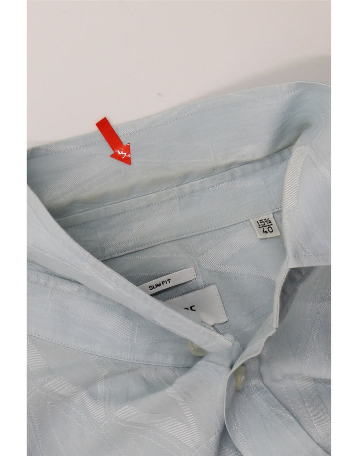 Versace Kortærmet Herreskjorte Størrelse 40 15 3/4 Medium Blå Geometrisk