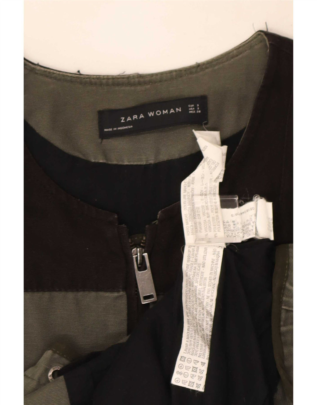 Zara Womens Utility Jacket UK 10 Small Khaki Colourblock Viscose