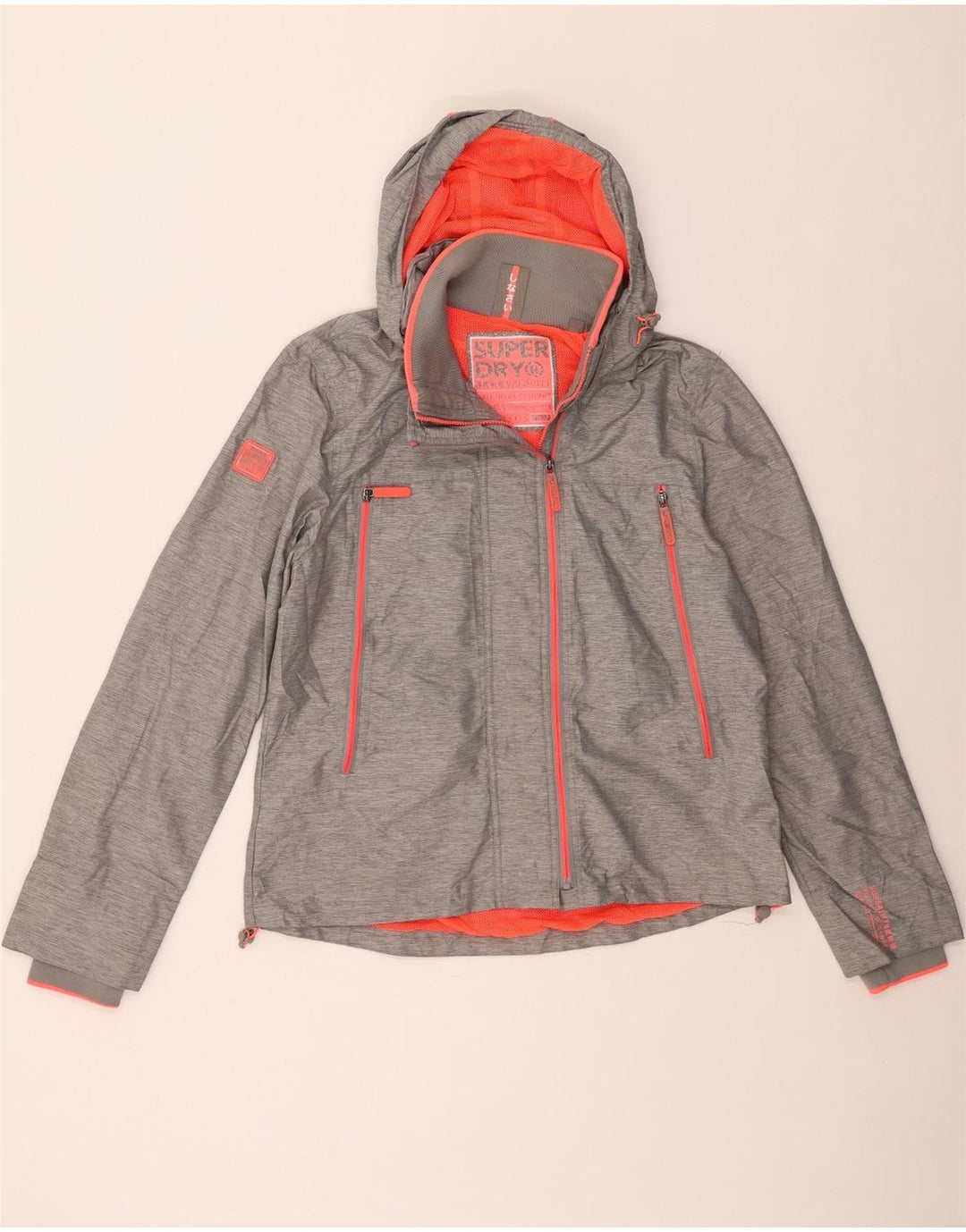 Superdry Regnjakke med hætte til kvinder UK 18 XL Grå Nylon