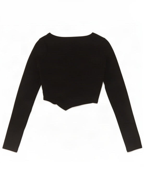 Hollister Womens Crop Top Langærmet UK 4 XS Sort Bomuld