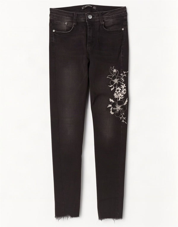 Zara Dame Trafaluc Skinny Jeans EU 36 XS W26 L27 Sort Blomster