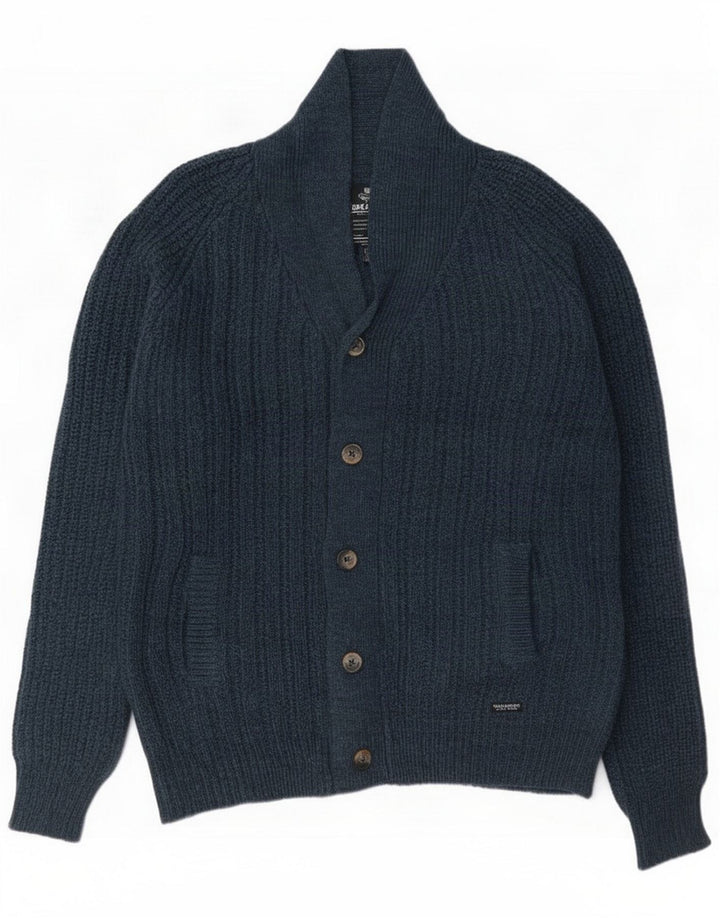 Trådbar herre cardigan sweater Stor marineblå akryl