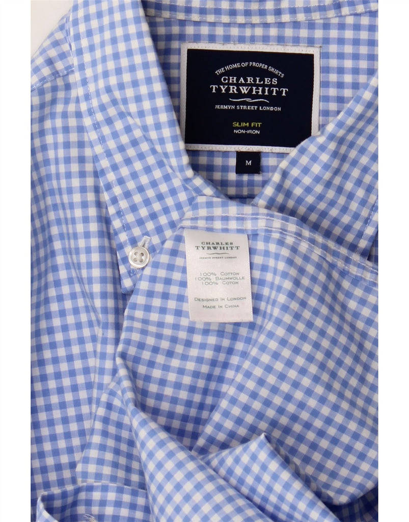 CHARLES TYRWHITT Mens Slim Fit Shirt Medium Blue Gingham Cotton Vintage Charles Tyrwhitt and Second-Hand Charles Tyrwhitt from Messina Hembry 