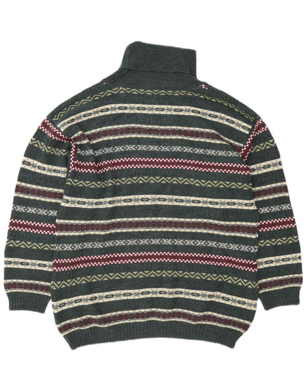 Vintage Herre rullehals sweater Large Green Fair Isle