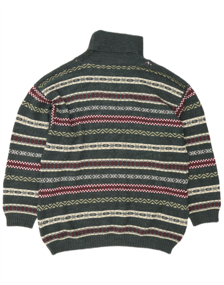 Vintage Herre rullehals sweater Large Green Fair Isle