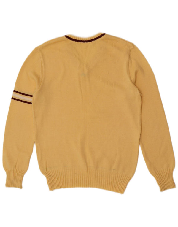 Vintage Mens V-Neck Jumper Sweater XS Yellow Colourblock