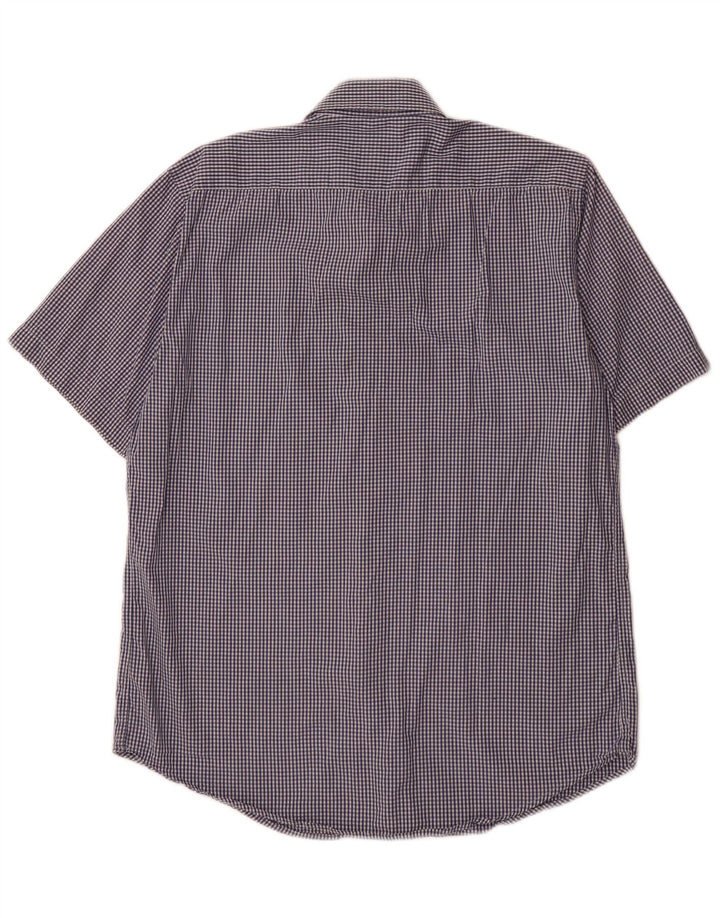 ARMANI Mens Short Sleeve Shirt Large Blue Gingham Cotton