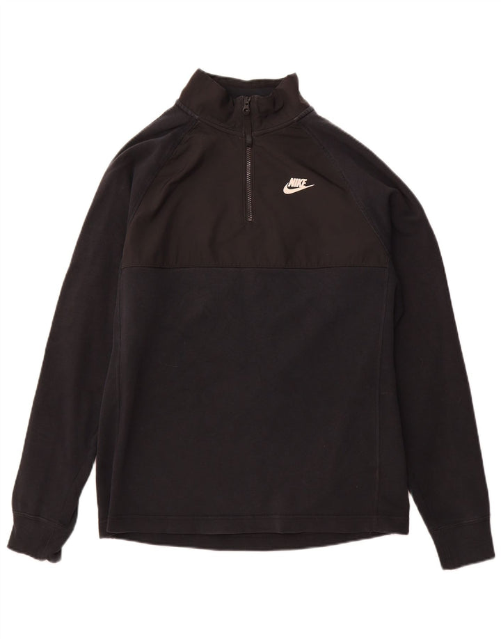 NIKE Sweatshirt med lynlås til mænd, lille, sort bomuld
