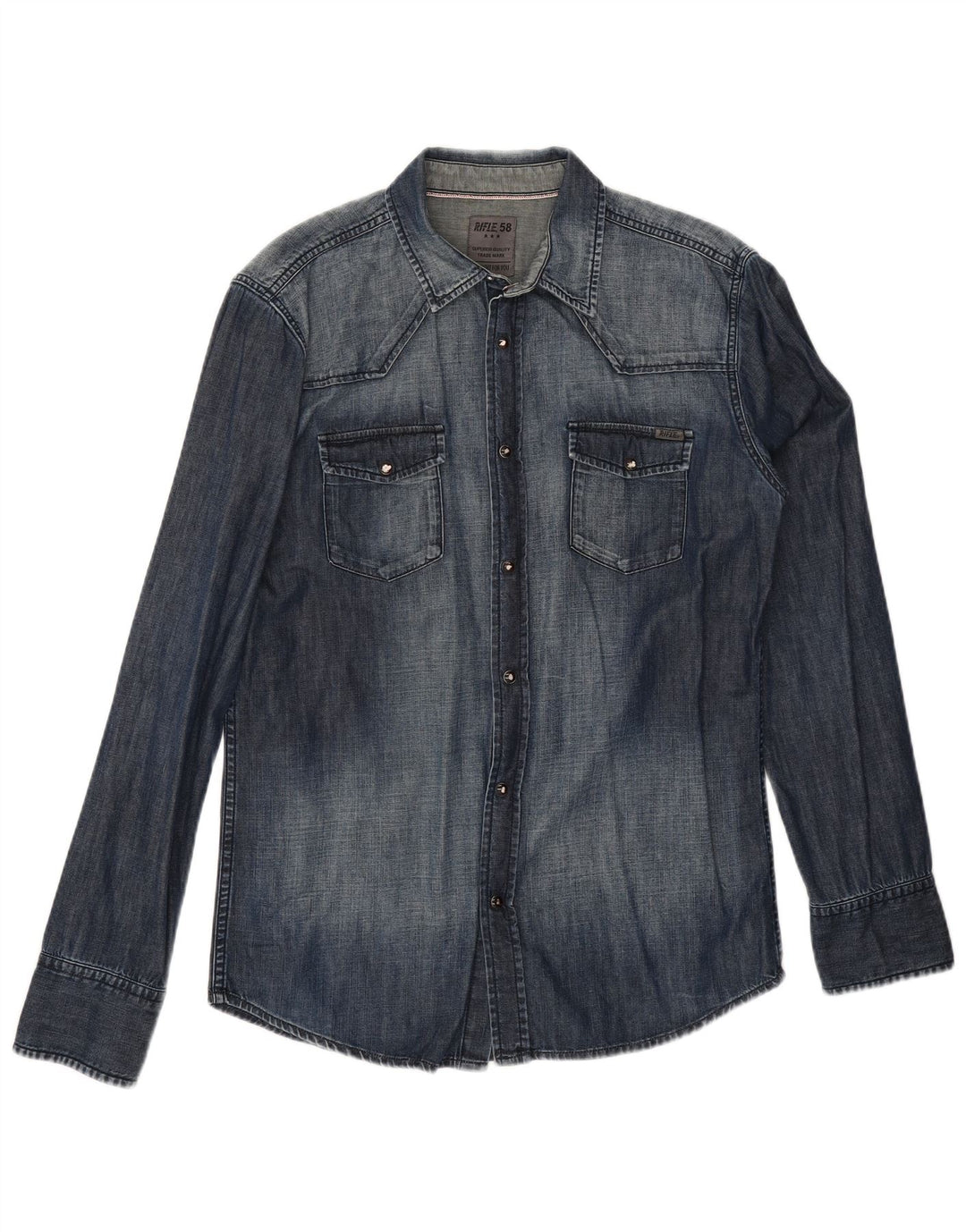 Riffel Herre Denim Skjorte Stor Marineblå Bomuld