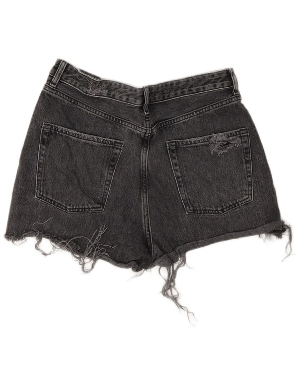 Topshop Dame Mom Denim Distressed Hot Pants UK 10 Small W28 Grå