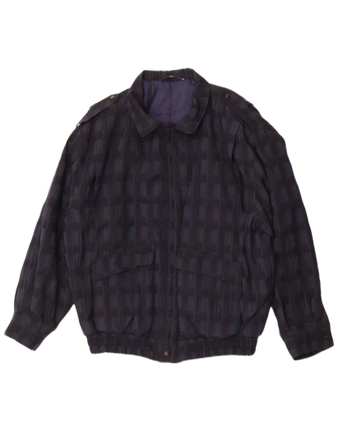 Trevira Herre Military Bomber Jacket UK 44 2XL Navy Blue Check Polyester