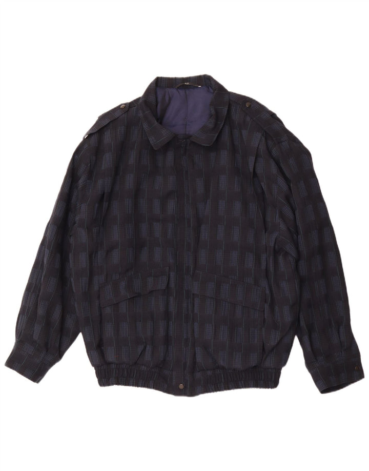 Trevira Herre Military Bomber Jacket UK 44 2XL Navy Blue Check Polyester