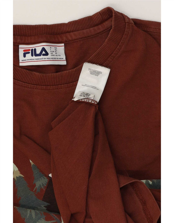 Fila Herre grafisk T-shirt top XL brun bomuld