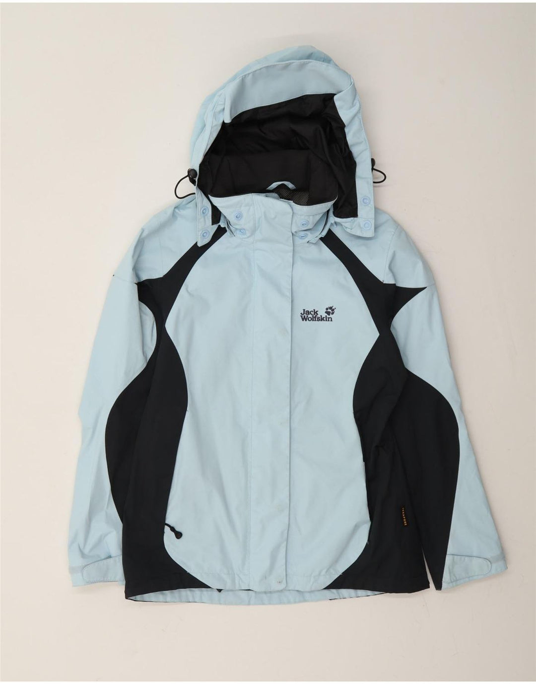 Jack Wolfskin Dame Regnjakke med hætte UK 10 Small Blue Colourblock