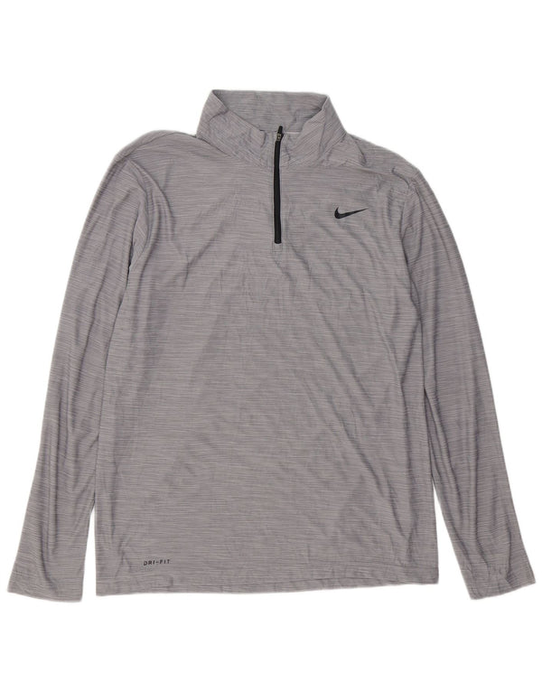 Nike Herre Dri Fit Pullover med lynlås-hals Træningsdragt Top Medium Grå Nålestribe