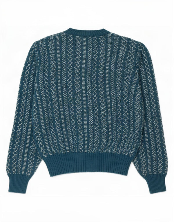 Vintage dame cardigan sweater UK 14 Medium Blue Geometric