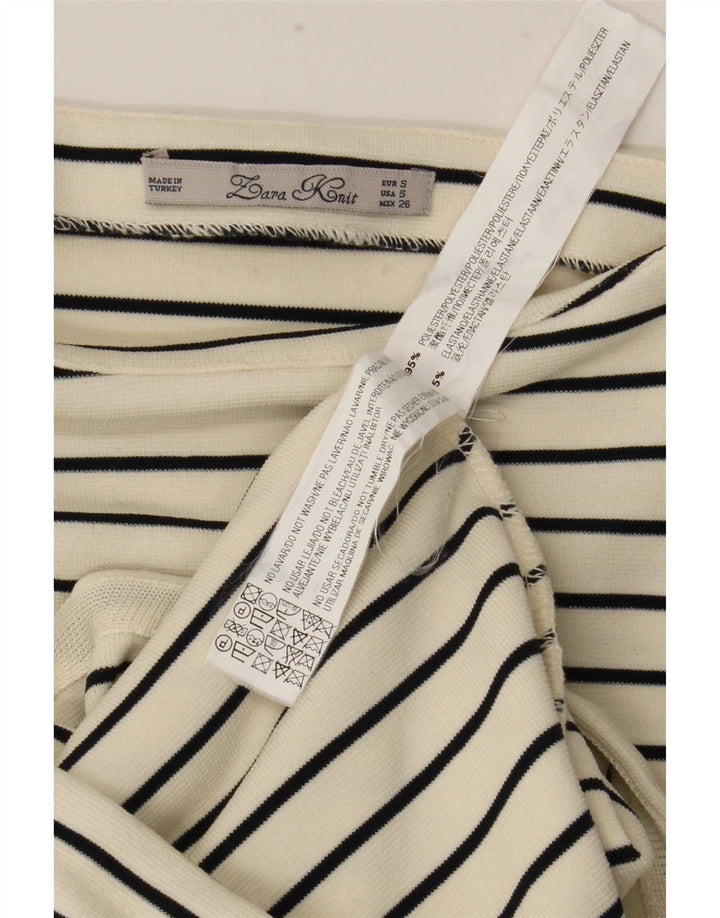 Zara Dame ærmeløs Maxikjole UK 10 Lille hvid stribet polyester