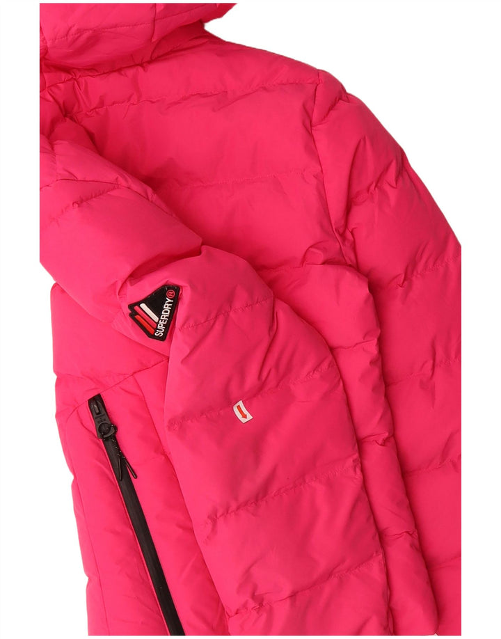 SUPERDRY Womens Hooded Padded Jacket UK 8 Small Pink Polyester Winter