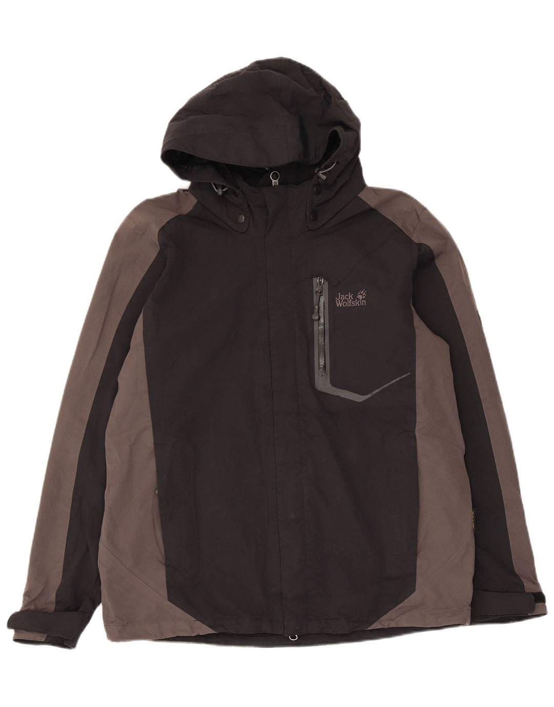 Jack Wolfskin Regnjakke med hætte til mænd UK 36/38 Medium Black Colourblock