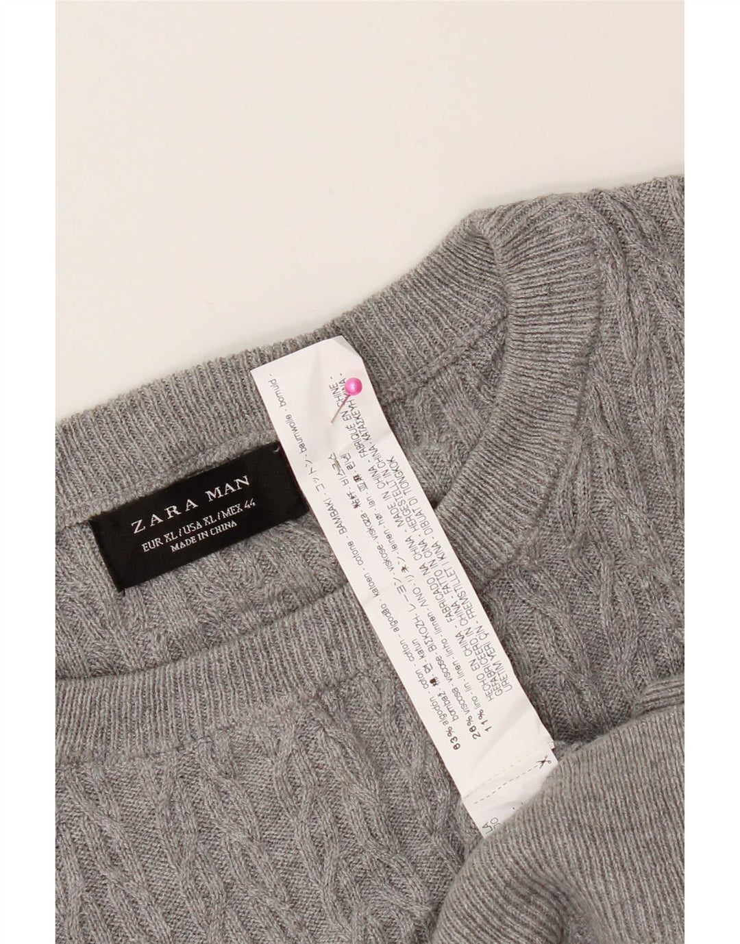 Zara Herre sweater med rund hals XL Grå bomuld