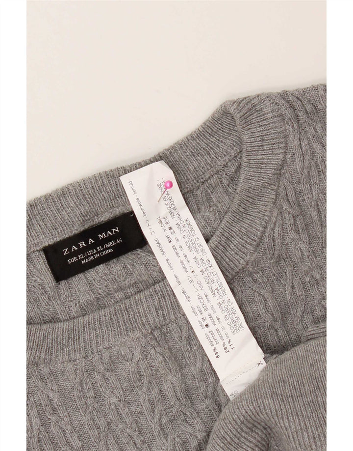 Zara Herre sweater med rund hals XL Grå bomuld