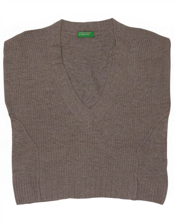 Benetton Womens Crop Oversized Vest Tank Top UK 6 XS Grå Uld