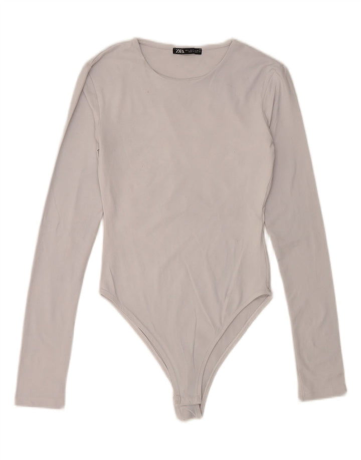 ZARA Womens Long Sleeve Bodysuit UK 10 Small Blue Vintage Zara and Second-Hand Zara from Messina Hembry 