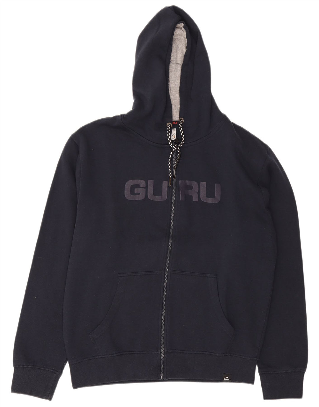 Guru Herre grafisk hættetrøje med lynlås XL marineblå polyester
