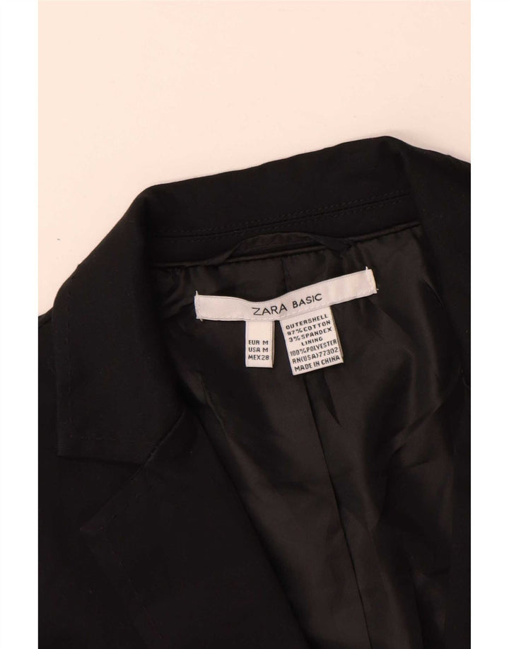 Zara Dame 1 Knap Blazer Jakke UK 12 Medium Sort Bomuld