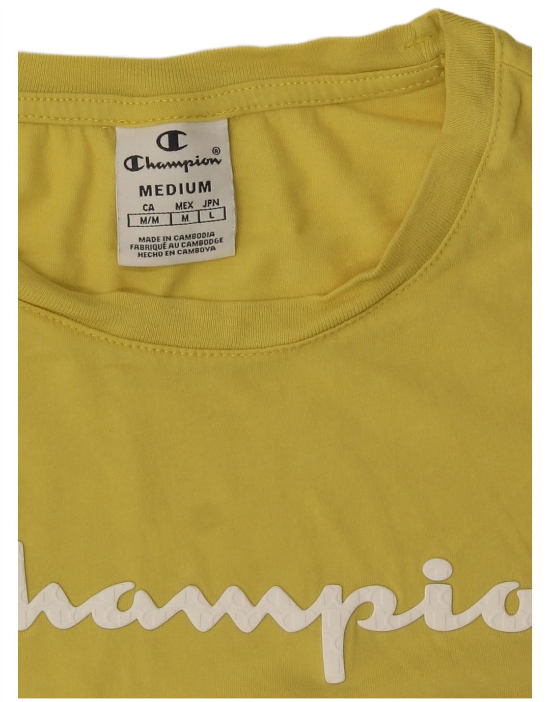 Champion Dame Grafisk T-Shirt Top UK 12 Medium Gul