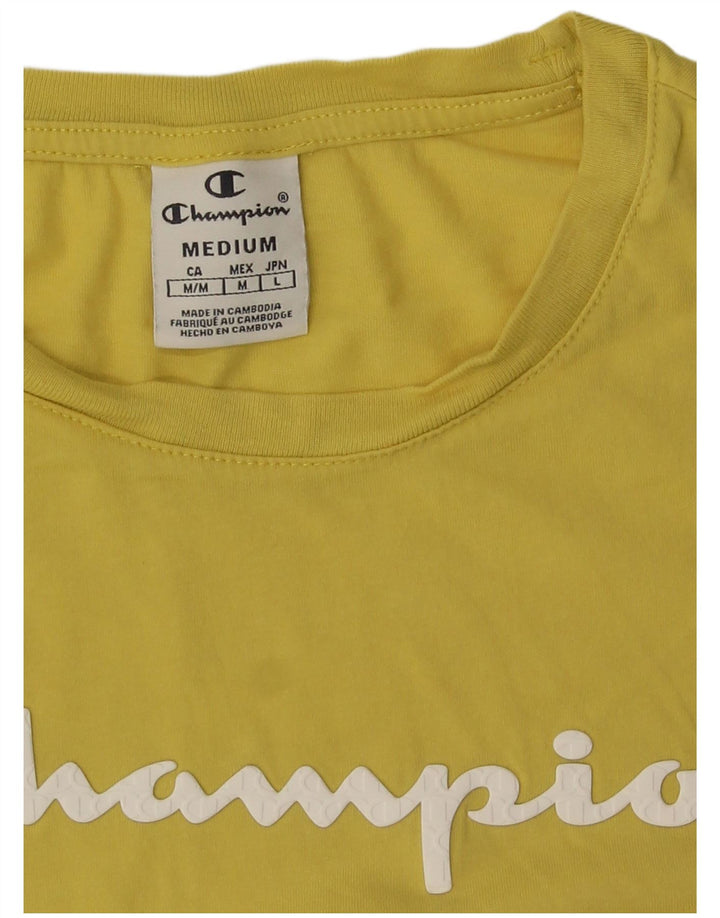 Champion Dame Grafisk T-Shirt Top UK 12 Medium Gul