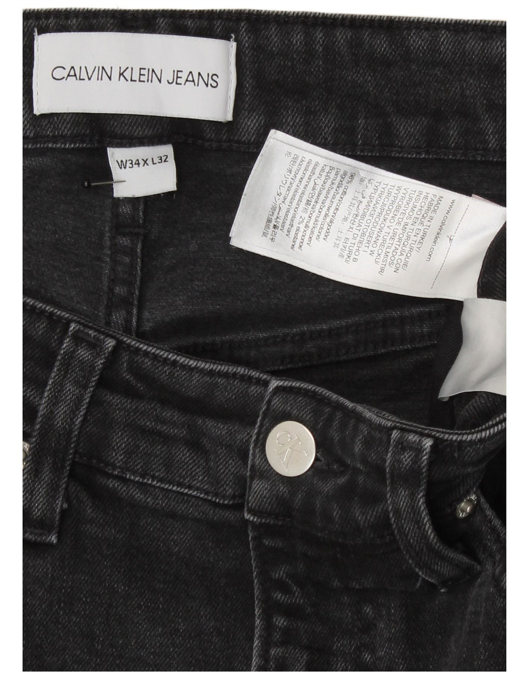Calvin Klein Herre Graphic Slim Jeans W34 L32 Grå Bomuld