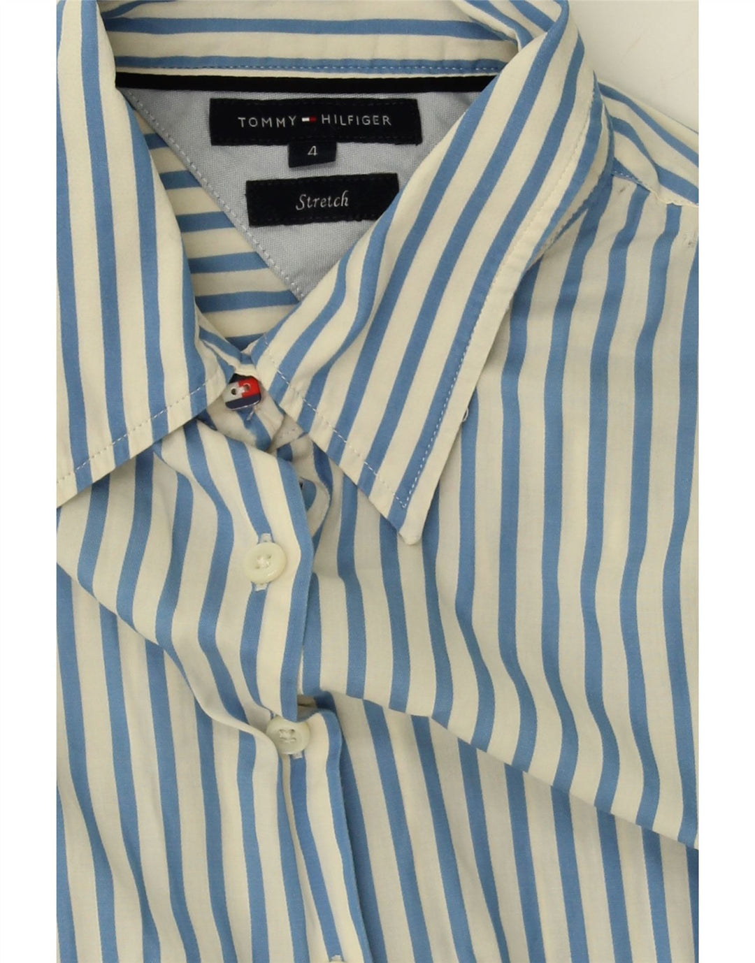 TOMMY HILFIGER Womens Stretch Shirt US 4 Small Blue Striped Cotton Vintage Tommy Hilfiger and Second-Hand Tommy Hilfiger from Messina Hembry 