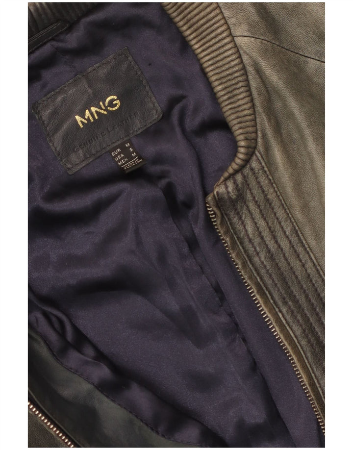 Mango Dame Læderjakke UK 12 Medium Grey Læder