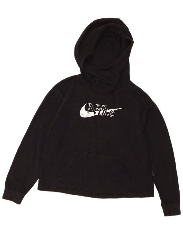 Nike Grafisk Oversized Hoodie Jumper til kvinder UK 6 XS Sort Bomuld